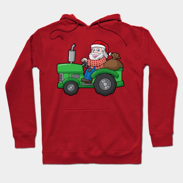 Santa Claus Farmer Tractor Merry Christmas Hoodie by E